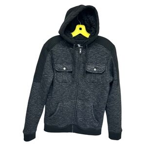 Rock Revival Men Marled Varsity Bomber Jacket Hoodie Black White Goth Zip S Sher